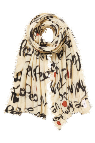 Kaschmirschal Freedom Sand bestickt – bedruckt, 100 % Cashmere | PURSCHOEN