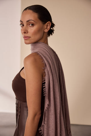 Kaschmirschal Galactic Stars Coffee – Lurex-Glanz, 100 % Cashmere | PURSCHOEN
