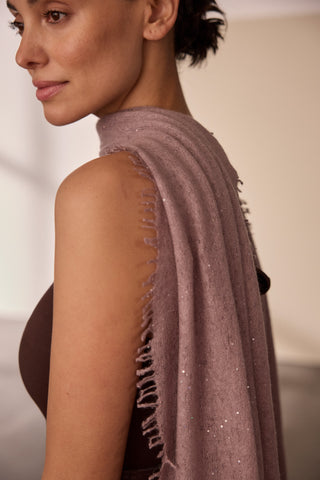 Kaschmirschal Galactic Stars Coffee – Lurex-Glanz, 100 % Cashmere | PURSCHOEN