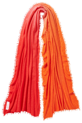 Kaschmirschal Ombre Chili Red Sanddorn – Ombré-Farbverlauf, 100 % Cashmere | PURSCHOEN