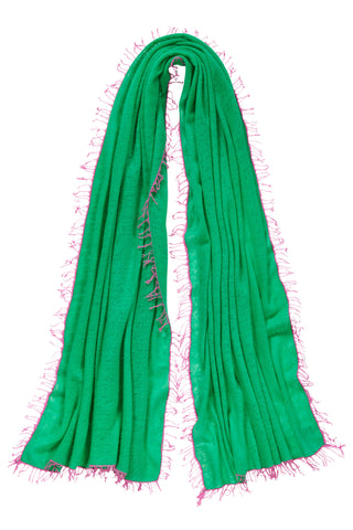 Kaschmirschal Limette Fransen Pink – einfarbig, 100 % Cashmere | PURSCHOEN
