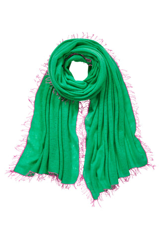 Kaschmirschal Limette Fransen Pink – einfarbig, 100 % Cashmere | PURSCHOEN