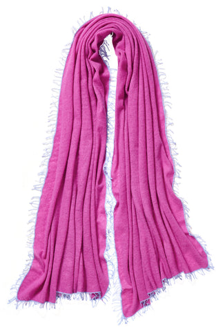 Kaschmirschal Fuchsia Fransen Sky Blue – einfarbig, 100 % Cashmere | PURSCHOEN