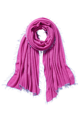 Kaschmirschal Fuchsia Fransen Sky Blue – einfarbig, 100 % Cashmere | PURSCHOEN