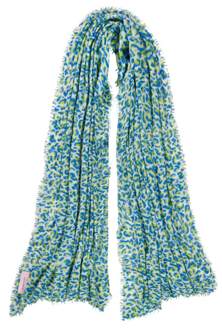 Kaschmirschal Leo Sky Blue Neon Grün – bedruckt, 100 % Cashmere | PURSCHOEN