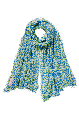 Kaschmirschal Leo Sky Blue Neon Grün – bedruckt, 100 % Cashmere | PURSCHOEN