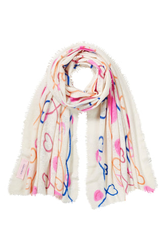 Kaschmirschal Herzandsmiley Natural Royal Blue – bedruckt, 100 % Cashmere | PURSCHOEN
