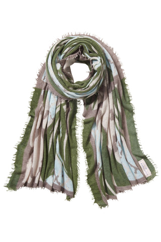 Kaschmirschal Feuervogel Moos – bedruckt, 100 % Cashmere | PURSCHOEN