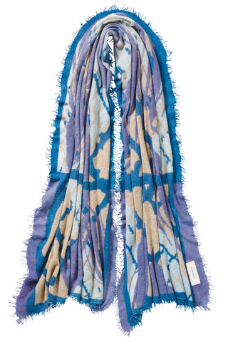 Kaschmirschal Feuervogel Fogblue – bedruckt, 100 % Cashmere | PURSCHOEN