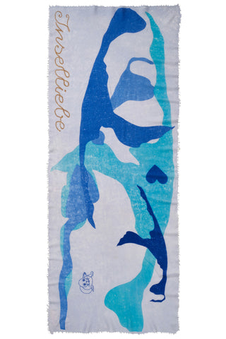 Kaschmirschal Inselliebe Blue – bedruckt, 100 % Cashmere | PURSCHOEN