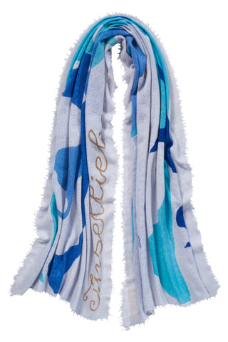 Kaschmirschal Inselliebe Blue – bedruckt, 100 % Cashmere | PURSCHOEN