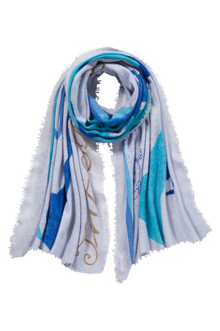 Kaschmirschal Inselliebe Blue – bedruckt, 100 % Cashmere | PURSCHOEN