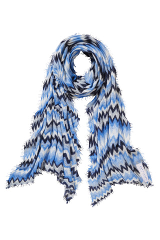 Kaschmirschal Chevron Skyblue Silber – bedruckt, 100 % Cashmere | PURSCHOEN