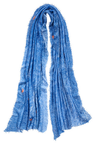 Kaschmirschal Peacock Blau – bedruckt, 100 % Cashmere | PURSCHOEN