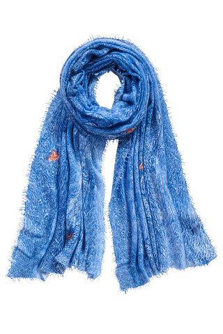 Kaschmirschal Peacock Blau – bedruckt, 100 % Cashmere | PURSCHOEN