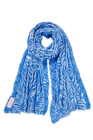 Kaschmirschal Leafgarden Sky Blue Natural – bedruckt, 100 % Cashmere | PURSCHOEN