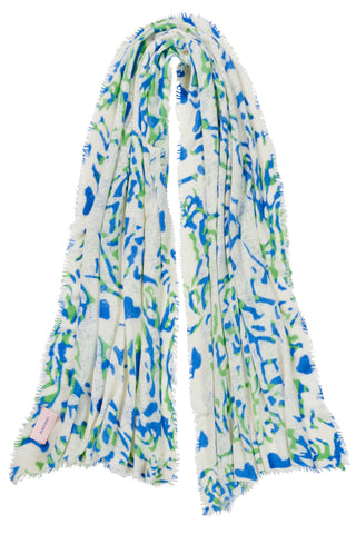 Kaschmirschal Djungle Heart Sky Blue – bedruckt, 100 % Cashmere | PURSCHOEN