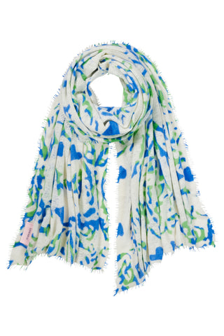 Kaschmirschal Djungle Heart Sky Blue – bedruckt, 100 % Cashmere | PURSCHOEN