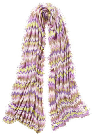 Kaschmirschal Chevron Flieder Neon Gelb – bedruckt, 100 % Cashmere | PURSCHOEN