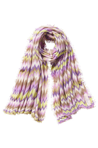 Kaschmirschal Chevron Flieder Neon Gelb – bedruckt, 100 % Cashmere | PURSCHOEN