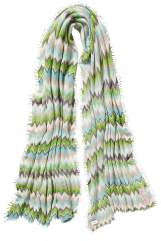 Kaschmirschal Chevron Lime Eistürkis – bedruckt, 100 % Cashmere | PURSCHOEN
