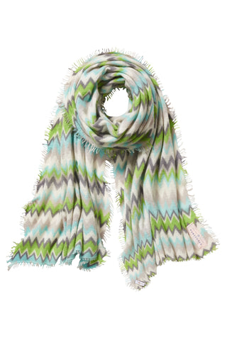 Kaschmirschal Chevron Lime Eistürkis – bedruckt, 100 % Cashmere | PURSCHOEN