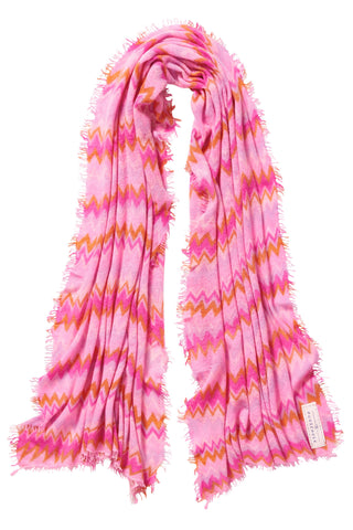 Kaschmirschal Chevron Flamingo Rose – bedruckt, 100 % Cashmere | PURSCHOEN