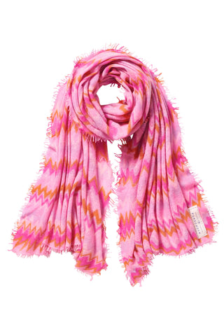 Kaschmirschal Chevron Flamingo Rose – bedruckt, 100 % Cashmere | PURSCHOEN