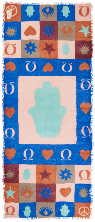 Kaschmirschal Hamsa Multi Atlantikblau – bedruckt, 100 % Cashmere | PURSCHOEN