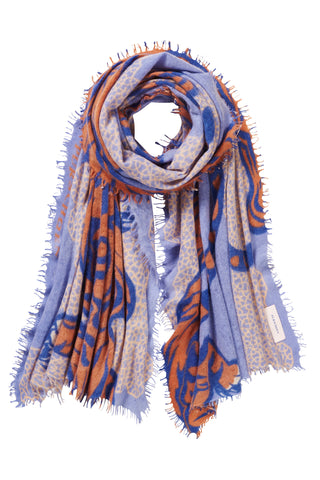 Kaschmirschal Bengal Tiger Sky Blue – bedruckt, 100 % Cashmere | PURSCHOEN