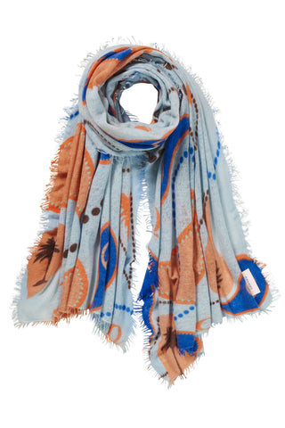 Kaschmirschal Neo Paisley Sky Blue-Pfirsich – bedruckt, 100 % Cashmere | PURSCHOEN