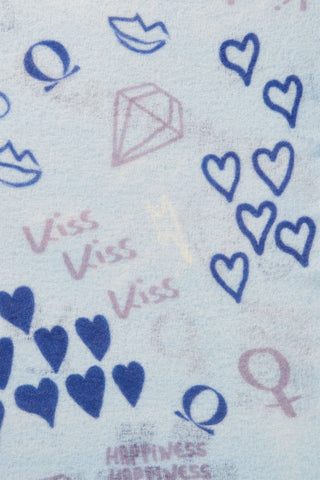 Kaschmirschal Graffiti Love Sky Blue – bedruckt, 100 % Cashmere | PURSCHOEN