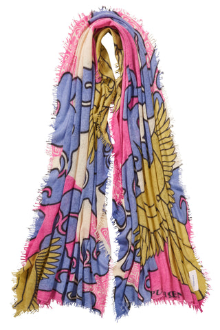 Kaschmirschal Himmelsflug Fuchsia-Kiwi – bedruckt, 100 % Cashmere | PURSCHOEN