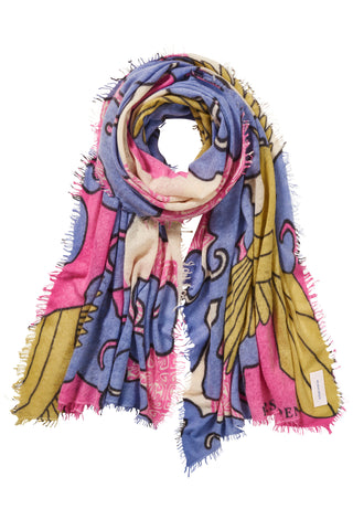 Kaschmirschal Himmelsflug Fuchsia-Kiwi – bedruckt, 100 % Cashmere | PURSCHOEN