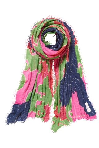 Kaschmirschal Himmelsflug Pink-Military Dark – bedruckt, 100 % Cashmere | PURSCHOEN