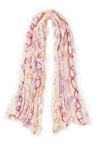 Kaschmirschal Herzandsmiley Weiss Pink – bedruckt, 100 % Cashmere | PURSCHOEN