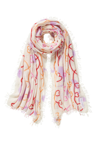 Kaschmirschal Herzandsmiley Weiss Pink – bedruckt, 100 % Cashmere | PURSCHOEN