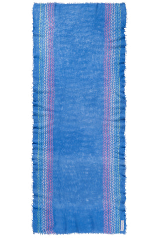 Kaschmirschal Ethno Border Skyblue – bedruckt, 100 % Cashmere | PURSCHOEN