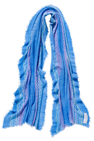 Kaschmirschal Ethno Border Skyblue – bedruckt, 100 % Cashmere | PURSCHOEN