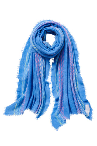 Kaschmirschal Ethno Border Skyblue – bedruckt, 100 % Cashmere | PURSCHOEN