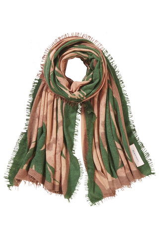 Kaschmirschal Feuervogel Moos Camel Classic – bedruckt, 100 % Cashmere | PURSCHOEN