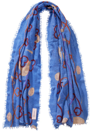 Kaschmirschal Herzandsmiley Sky Blue Pflaume – bedruckt, 100 % Cashmere | PURSCHOEN