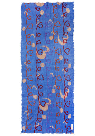 Kaschmirschal Herzandsmiley Sky Blue Pflaume – bedruckt, 100 % Cashmere | PURSCHOEN