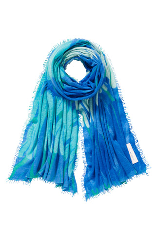 Kaschmirschal Maya Atlantikblau – bedruckt, 100 % Cashmere | PURSCHOEN