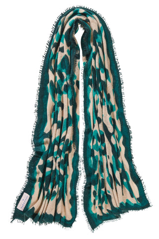 Kaschmirschal Kalahari Aquamarin Green Dark – bedruckt, 100 % Cashmere | PURSCHOEN