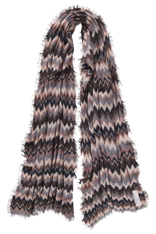 Kaschmirschal Chevron Black Coffee – bedruckt, 100 % Cashmere | PURSCHOEN