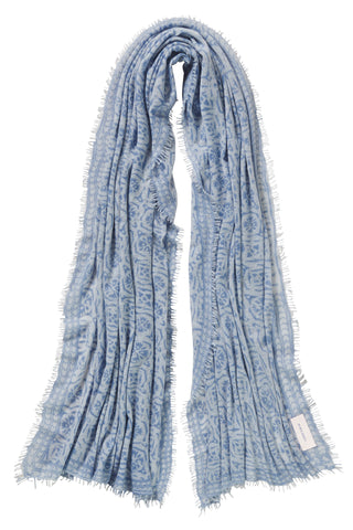 Kaschmirschal Kaleidoskop Puderblau Eisblau Dark – bedruckt, 100 % Cashmere | PURSCHOEN