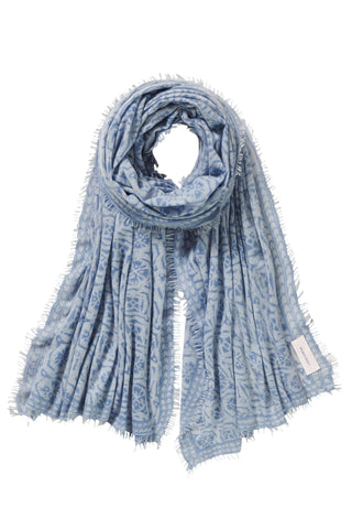 Kaschmirschal Kaleidoskop Puderblau Eisblau Dark – bedruckt, 100 % Cashmere | PURSCHOEN