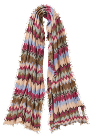 Kaschmirschal Chevron Oliv Beere – bedruckt, 100 % Cashmere | PURSCHOEN
