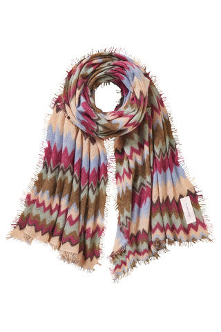 Kaschmirschal Chevron Oliv Beere – bedruckt, 100 % Cashmere | PURSCHOEN